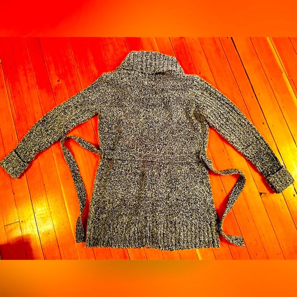 Dalia Cardigan Sweater Marbled Black & White Belted Button Size S - Picture 2 of 3